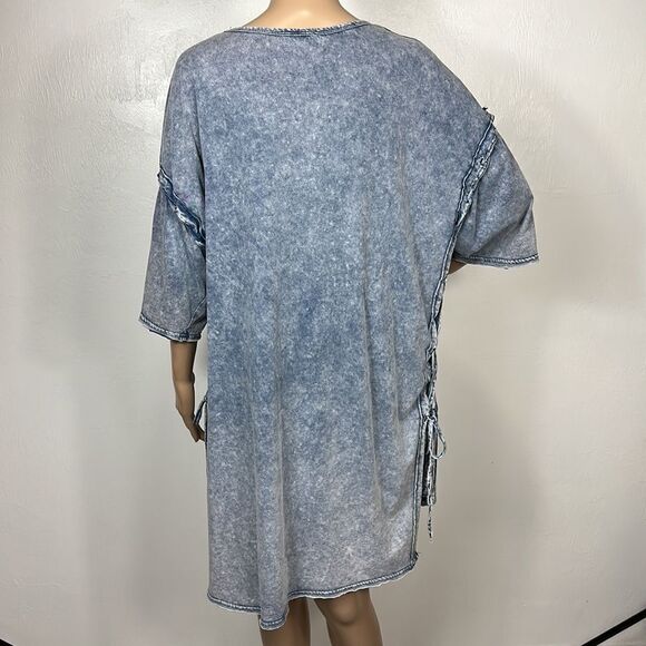 Umgee Blue Tie Dye 3/4 Sleeve Hi-Low Tunic Top Size S - Picture 4 of 8